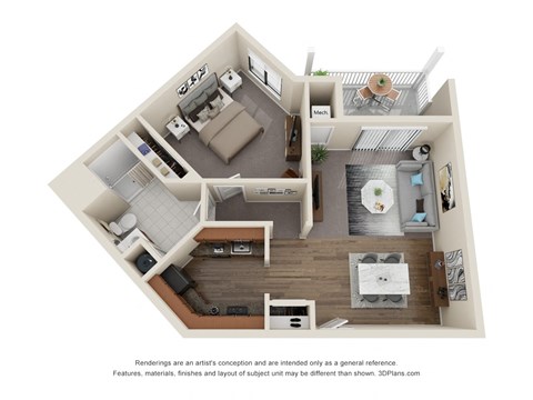 Floor plan for 1 bed, 1 bath, 565 sqft